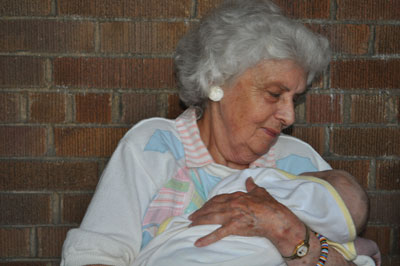 Grandmother holding grandson